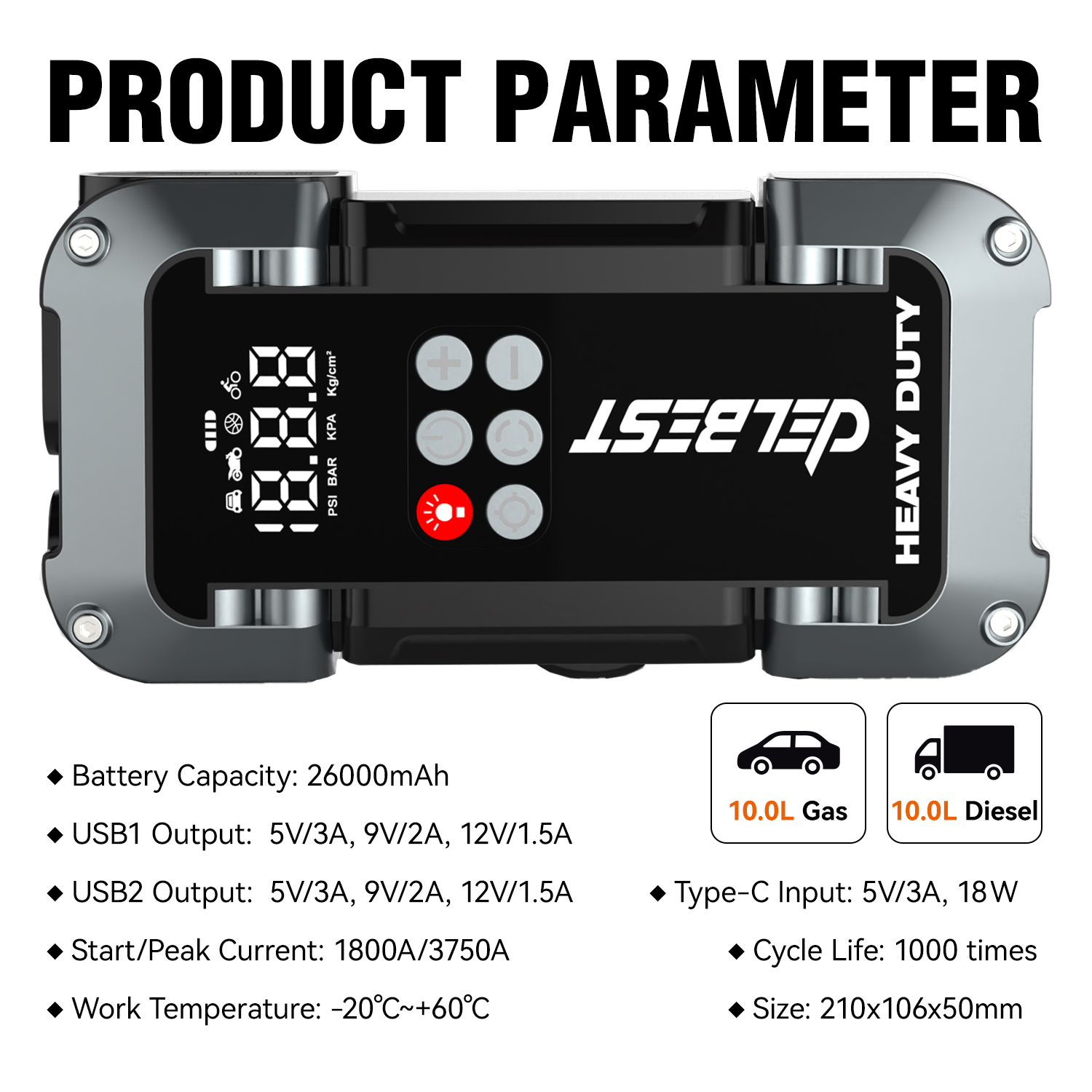 جامپ استارتر و پمپ باد برند DELBEST مدل Q20